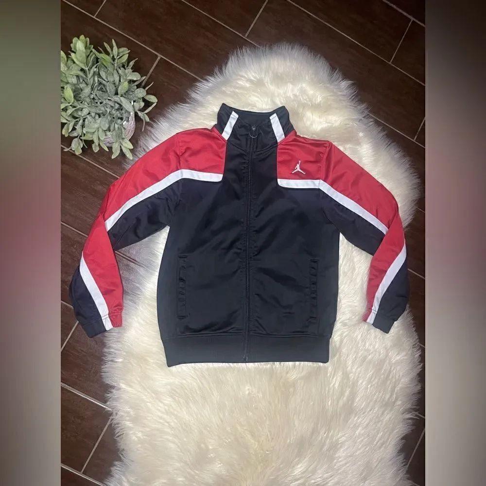 Air Jordan red/black/white track jacket personalized “Logan” on back size Medium